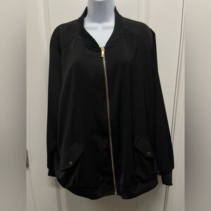 Susan Graver Women's Black Liquid Bomber Jacket
Gold detailing 2X